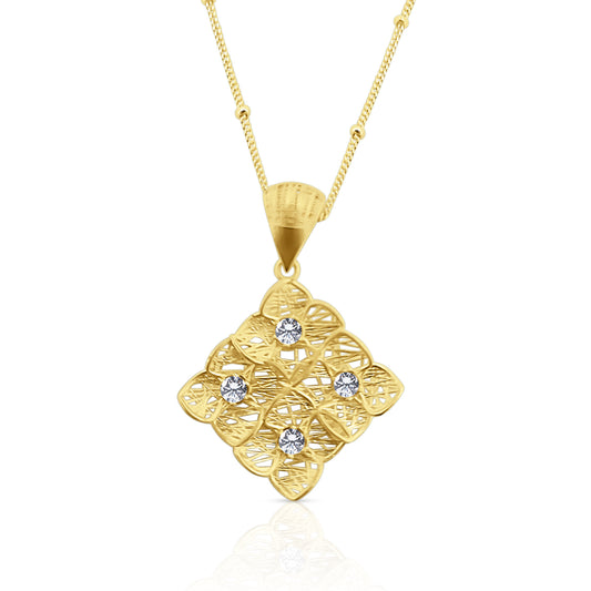 Collana in Argento 925 Placcato Oro 18k con Ciondolo Filigranato e Cristalli - Collezione RomaGems - Made in Italy - ROMA GEMS