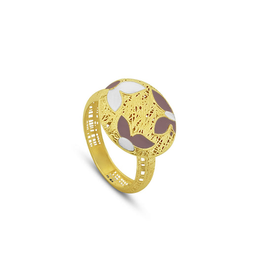 Anello in Argento 925 Placcato Oro con Motivo Floreale Smaltato - Collezione RomaGems - Made in Italy - ROMA GEMS