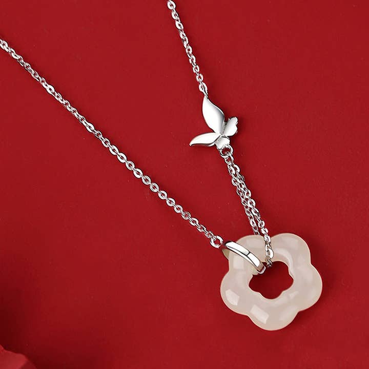 Collana con ciondolo a forma di farfalla in giada in argento Sterling 925 - ROMA GEMS