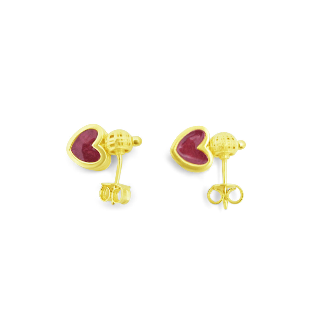 roma gems orecchini a lobo in argento 925 placcati oro 18kt con cuore smaltato - made in italy orecchini a lobo in argento 925 placcati oro 18kt con cuore smaltato - made in italy