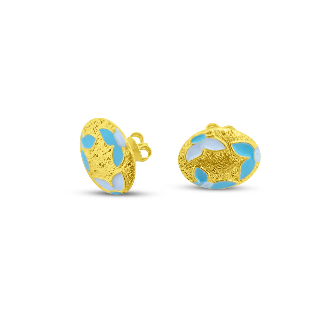 roma gems orecchini a lobo ovali in argento 925 placcati oro 18kt con smalto celeste - made in italy orecchini a lobo ovali in argento 925 placcati oro 18kt con smalto celeste - made in italy