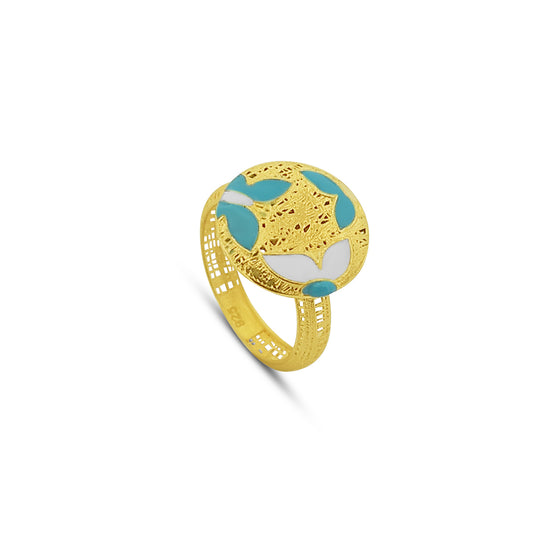 Anello in Argento 925 Placcato Oro con Motivo Floreale Smaltato - Collezione RomaGems - Made in Italy