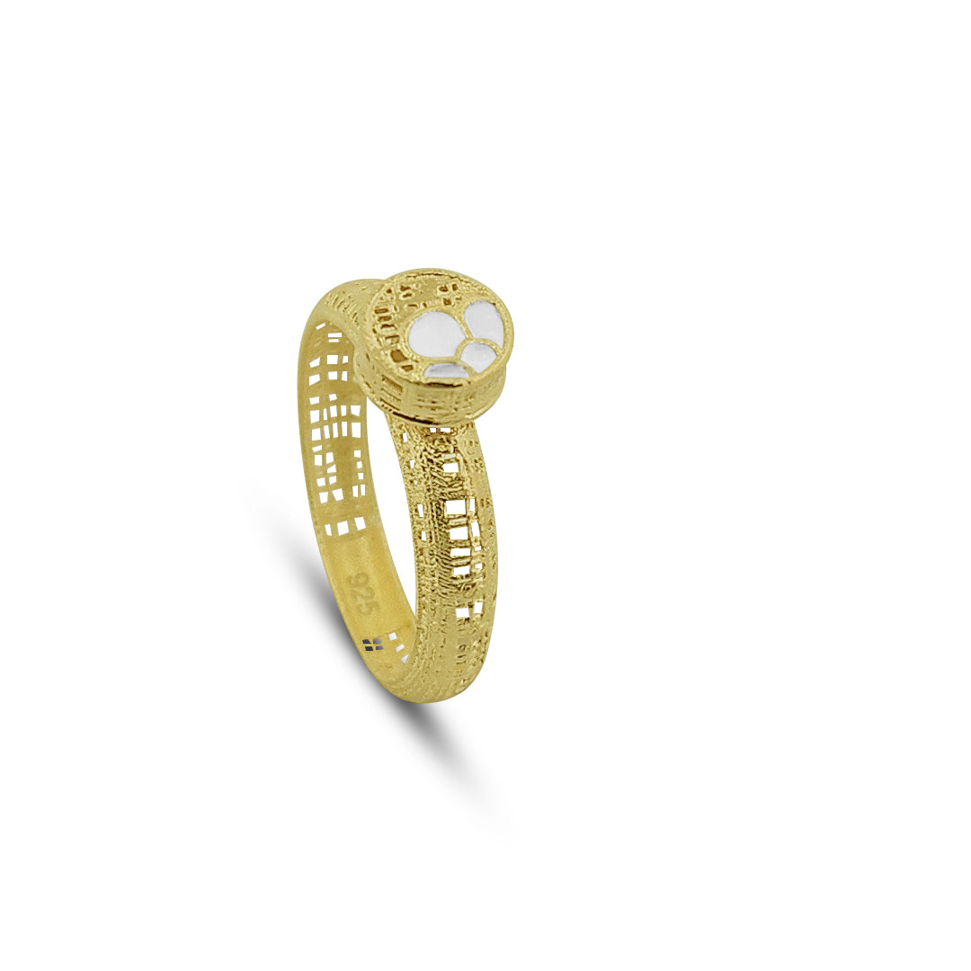 anello in argento 925 placcato oro con dettagli floreali smaltati - made in italy - roma gems