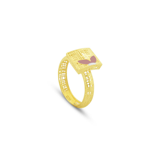 Anello in Argento 925 Placcato Oro con Dettaglio Smaltato Rosa - Collezione RomaGems - Made in Italy - ROMA GEMS