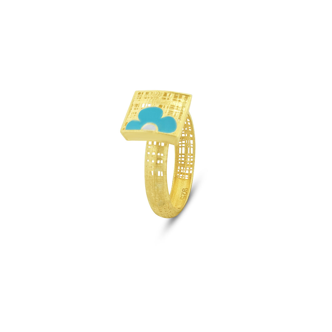 roma gems anello in argento 925 placcato oro con dettaglio smaltato azzurro - collezione romagems - made in italy anello in argento 925 placcato oro con dettaglio smaltato azzurro - collezione romagems - made in italy