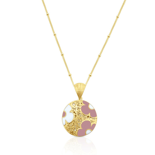 Collana in Argento 925 Placcato Oro 18k con Pendente Floreale Smaltato - Collezione RomaGems - Made in Italy