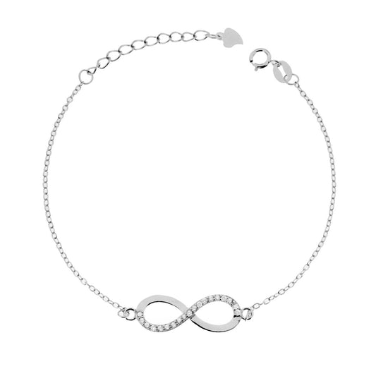 Bracciale Catena Forzatina con Infinito con Zirconi Bianchi in ARGENTO 925 Galvanica Rodio