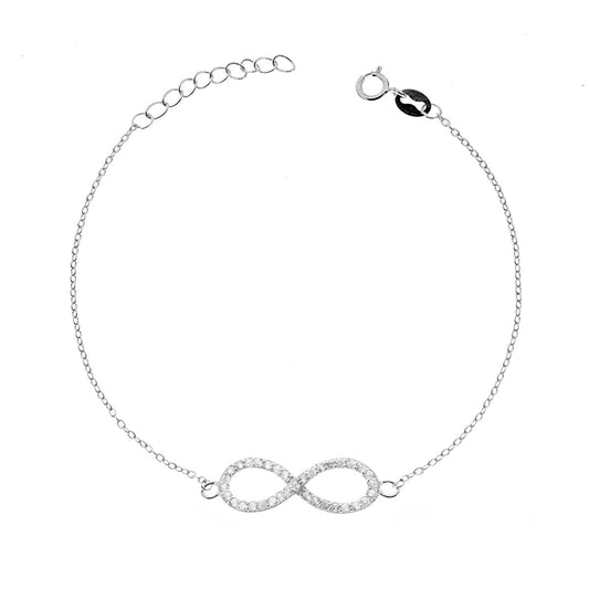 Bracciale Infinito con Zirconi Bianchi in ARGENTO 925 Galvanica Rodio