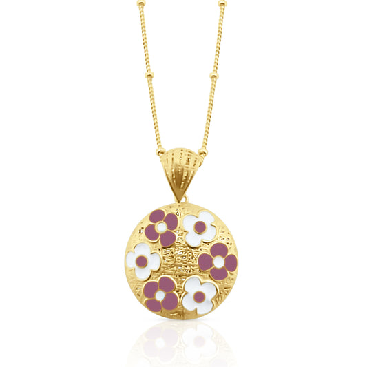 Collana in Argento 925 Placcato Oro 18k con Ciondolo Floreale Rotondo - Collezione RomaGems - Made in Italy - ROMA GEMS