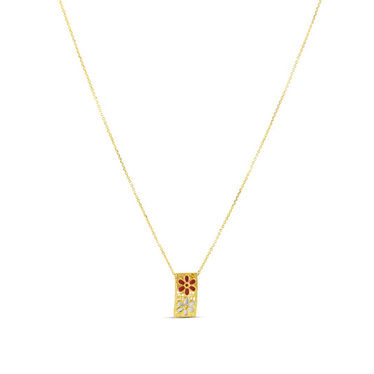 Collana in Argento 925 Placcato Oro 18k con Ciondolo Rettangolare Smaltato